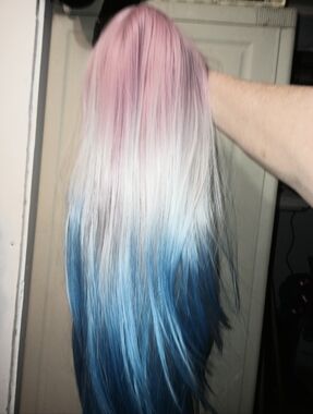 Long Pastel Pink to Blue Ombre Synthetic Women’s Hair